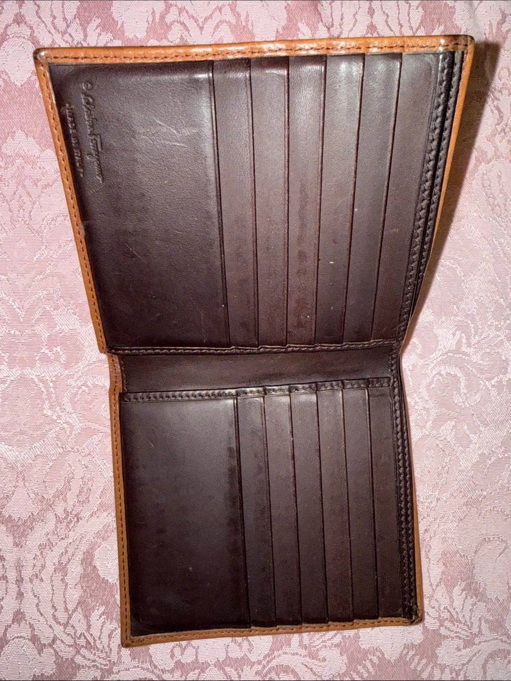 Salvatore Ferragamo Tan Pebbled Leather Bi-Fold Wallet